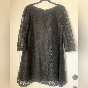 Tahari Arthur S. Levine Black Lace Formal Shift Dress Bow Back Tie Size 8